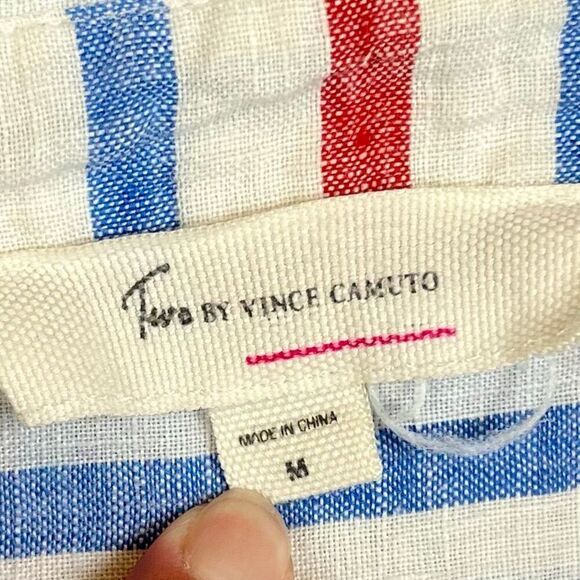 Two By Vince Camuto Striped Linen Button Down Shirt Medium - Picture 7 of 8